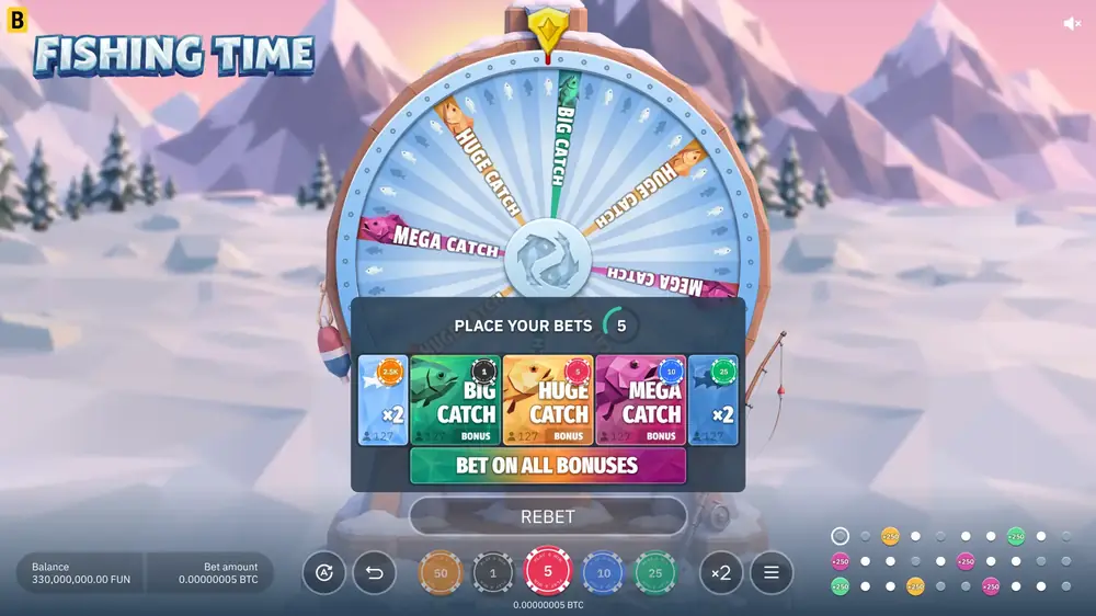 Fishing Time, placing bets on the wheel sectors