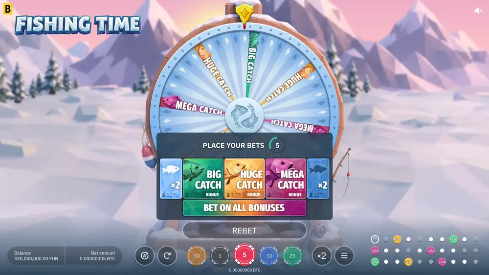 Fishing Time game view with wheel and frozen lake